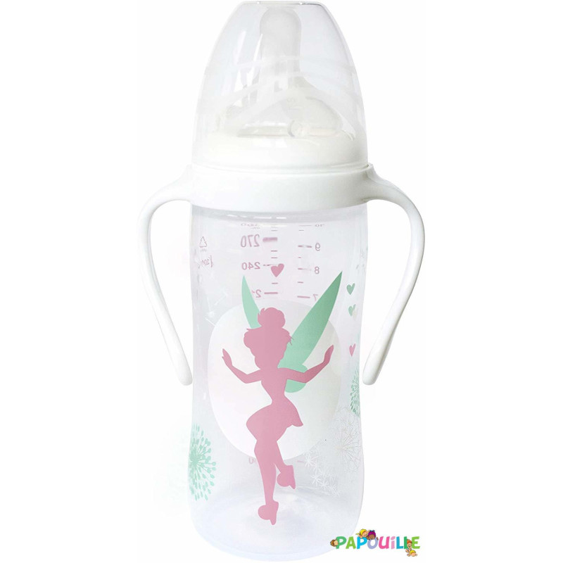 Biberon col large 300 ml avec poignées +6 m - fée clochette