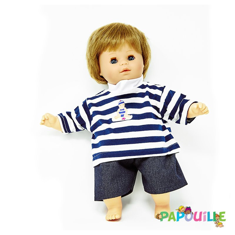T-shirt marin et short en jeans pour poupon 40cm
