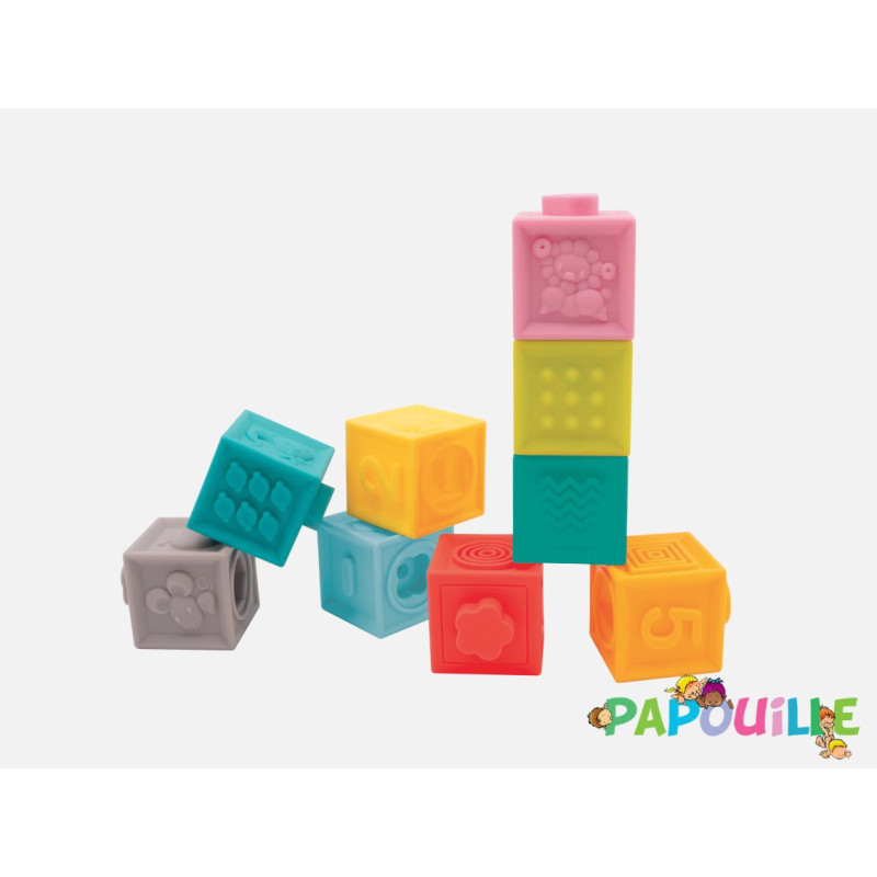Cubes souples emboîtables texturés et colorés lot de 9