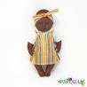 Poupée corps dur sans cheveux 30cm noir robe jaune
