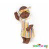 Poupée corps dur sans cheveux 30cm noir robe jaune