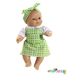 Poupée corps dur sans cheveux 30cm créole robe verte