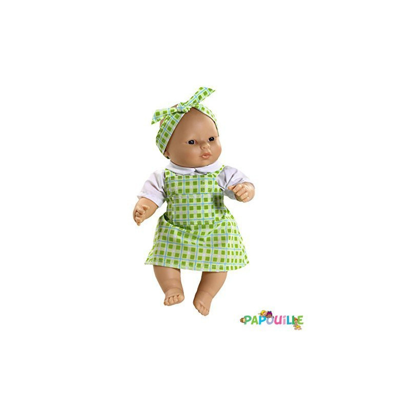 Poupée corps dur sans cheveux 30cm créole robe verte
