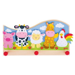Porte manteau mural en bois pour crèche animaux de la ferme