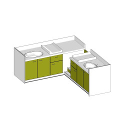 Meuble à langer d'angle sur mesure 2 cuves avec rangements