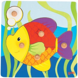 Puzzle à encastrer avec bouton en bois poisson 5 pcs ( pour les enfants de 1 an et plus )