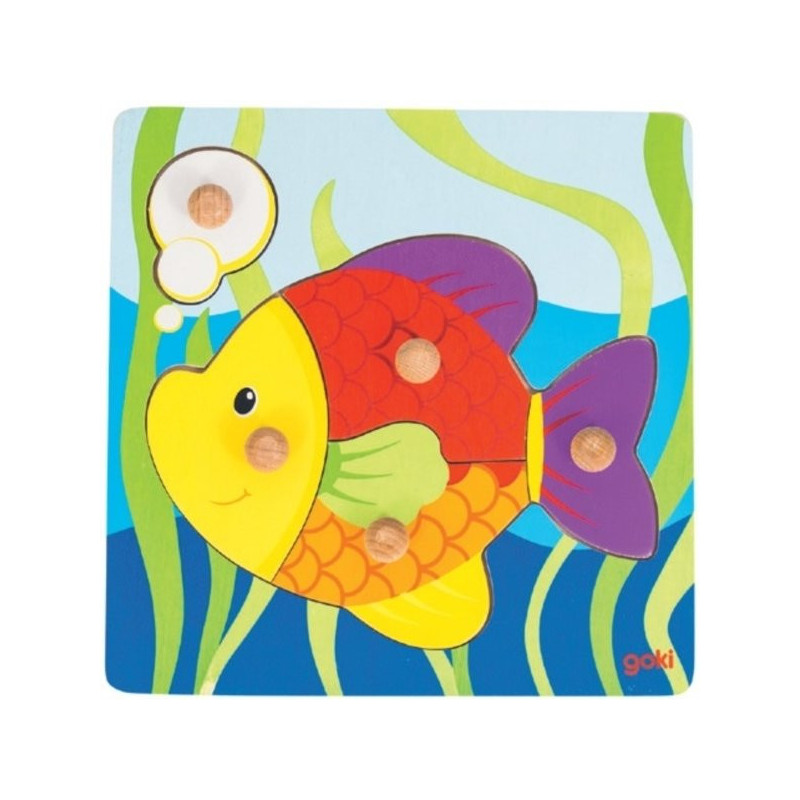 Puzzle à encastrer avec bouton en bois poisson 5 pcs ( pour les enfants de 1 an et plus )