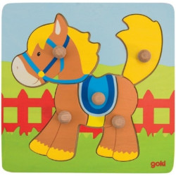 Puzzle à encastrer avec bouton en bois cheval 5 pcs ( pour les enfants de 1 an et plus )