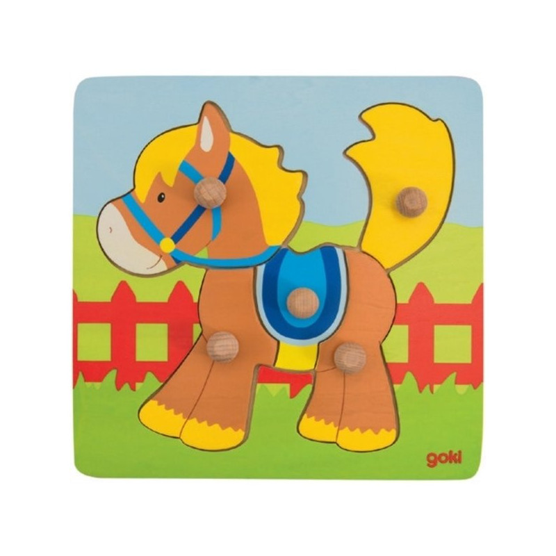 Puzzle à encastrer avec bouton en bois cheval 5 pcs ( pour les enfants de 1 an et plus )