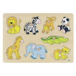 Puzzle à encastrer avec bouton en bois animaux du zoo 8 pcs ( pour les enfants de 1 an et plus )