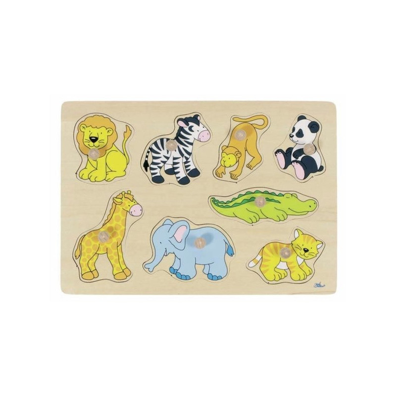Puzzle à encastrer avec bouton en bois animaux du zoo 8 pcs ( pour les enfants de 1 an et plus )