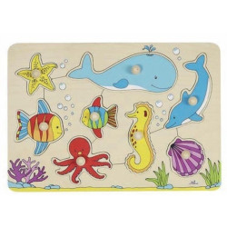 Puzzle à encastrer avec bouton en bois le monde sous marin 8 pcs ( pour les enfants de 1 an et plus )
