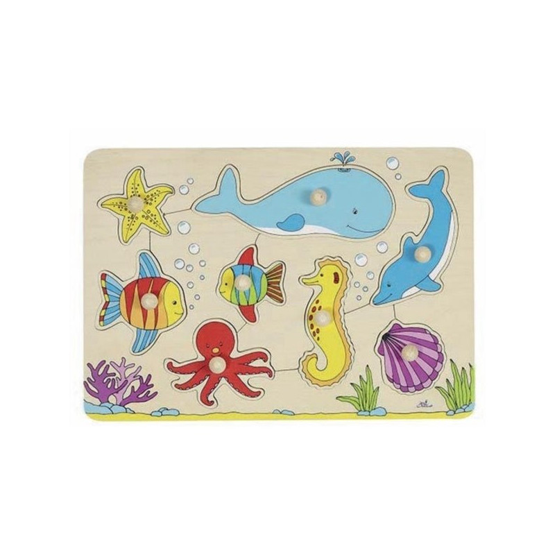 Puzzle à encastrer avec bouton en bois le monde sous marin 8 pcs ( pour les enfants de 1 an et plus )