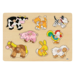 Puzzle à encastrer avec bouton en bois animaux de la ferme 8 pcs ( pour les enfants de 1 an et plus )