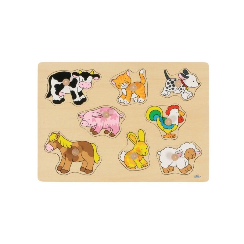 Puzzle à encastrer avec bouton en bois animaux de la ferme 8 pcs ( pour les enfants de 1 an et plus )