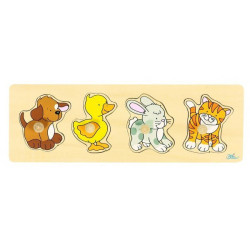 Puzzle à encastrer avec bouton en bois petit animaux n°1 4 pcs ( pour les enfants de 1 an et plus )