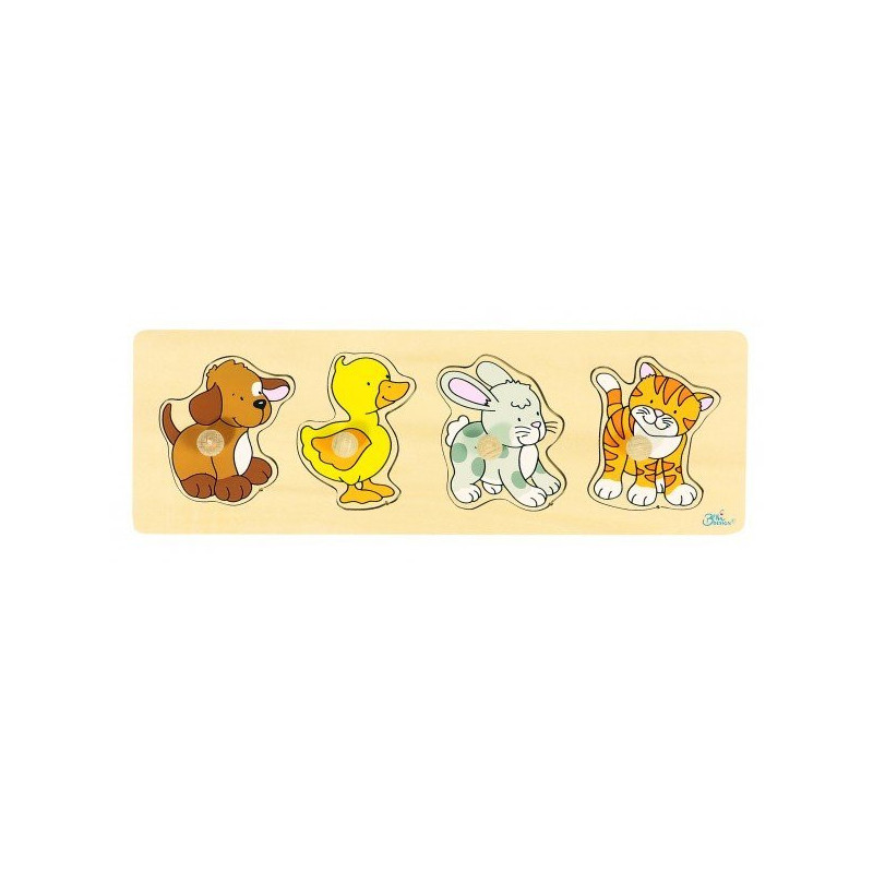 Puzzle à encastrer avec bouton en bois petit animaux n°1 4 pcs ( pour les enfants de 1 an et plus )