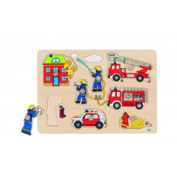 Puzzle à encastrer avec bouton en bois les pompiers 8 pcs ( pour les enfants de 1 an et plus )