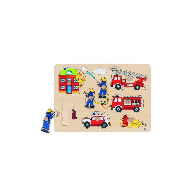 Puzzle à encastrer avec bouton en bois les pompiers 8 pcs ( pour les enfants de 1 an et plus )