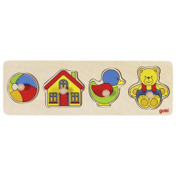 Puzzle à encastrer avec bouton en bois petit animaux n°3 / 4 pcs ( pour les enfants de 1 an et plus )