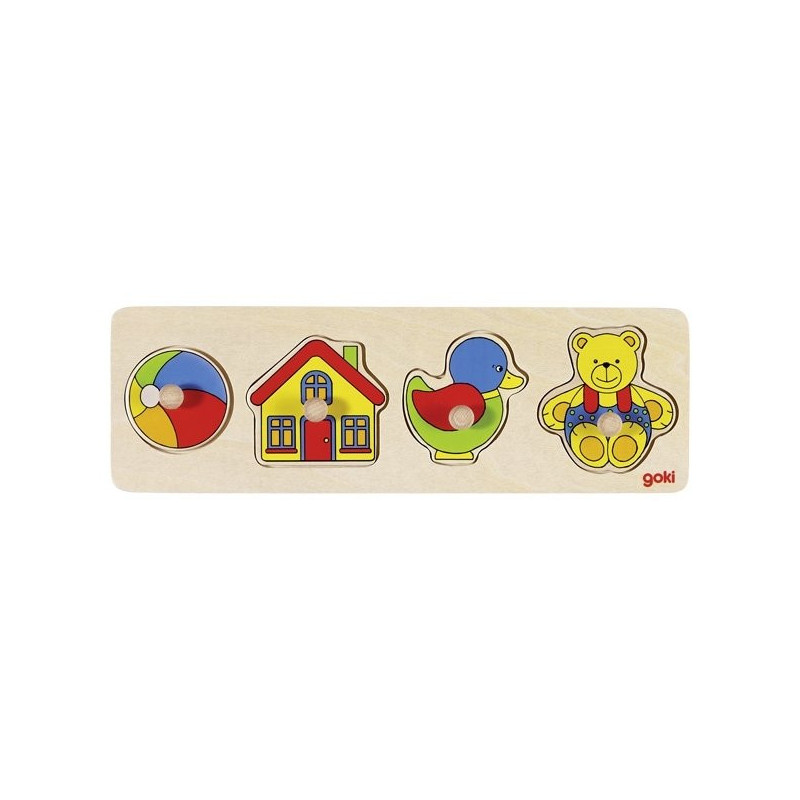 Puzzle à encastrer avec bouton en bois petit animaux n°3 / 4 pcs ( pour les enfants de 1 an et plus )