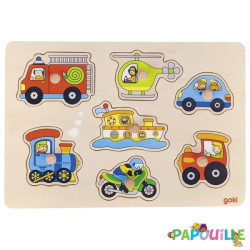 Puzzle à encastrer avec bouton en bois les véhicules 8 pcs ( pour les enfants de 1 an et plus )
