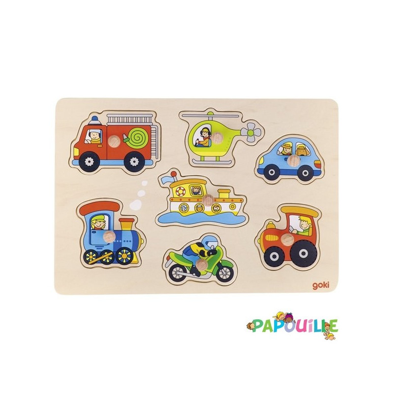 Puzzle à encastrer avec bouton en bois les véhicules 8 pcs ( pour les enfants de 1 an et plus )