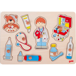 Puzzle à encastrer avec bouton en bois docteur 9 pcs ( pour les enfants de 1 an et plus )