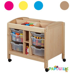 Meuble de rangement sur roulettes avec bacs naturel