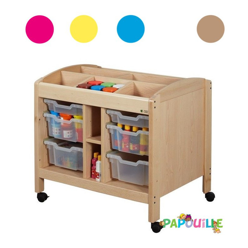 Meuble de rangement sur roulettes avec bacs naturel