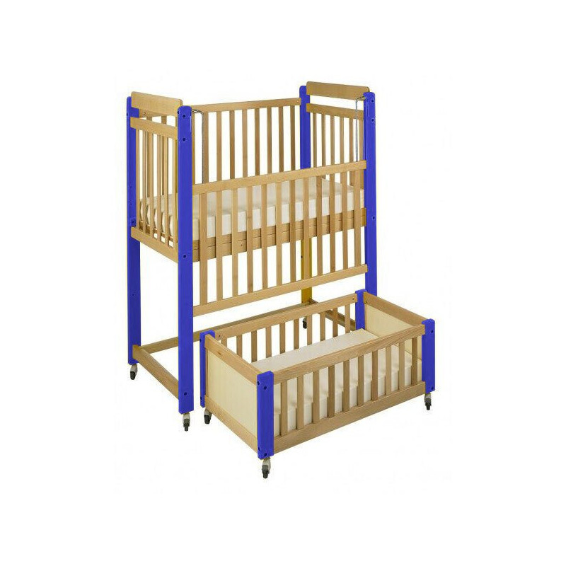 Lit en bois surélevé double couchage vernis