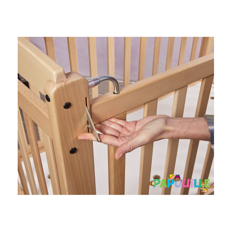 Lit crèche en bois bébé réglable 3 hauteurs à barreaux 100 x 50 naturel