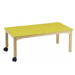 Table en bois à roulettes 120x60cm h.36cm t00 naturel