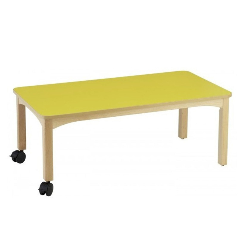 Table en bois à roulettes 120x60cm h.36cm t00 naturel