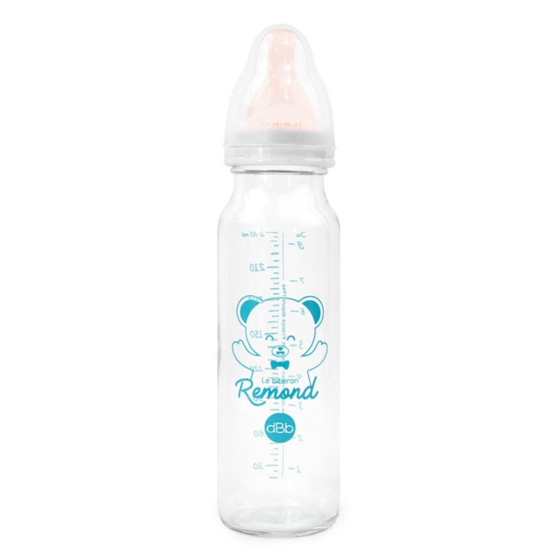 Biberon verre 240 ml, "régul'air", tétine nn caoutchouc - blanc -