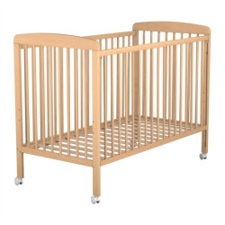 Lit à barreaux en bois réglable 3 hauteurs 60x120cm vernis - avec roulettes -