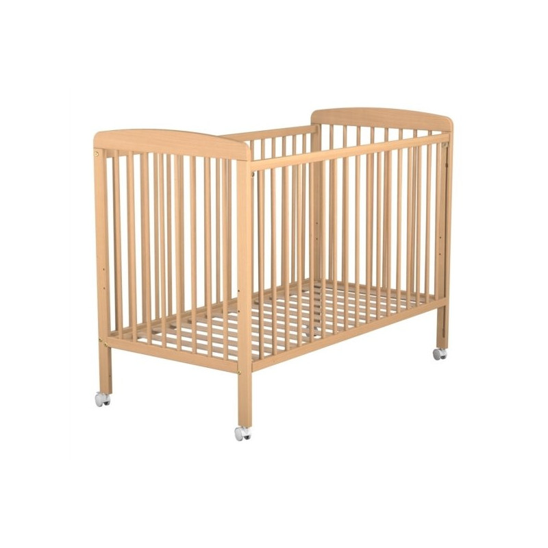 Lit à barreaux en bois réglable 3 hauteurs 60x120cm vernis - avec roulettes -