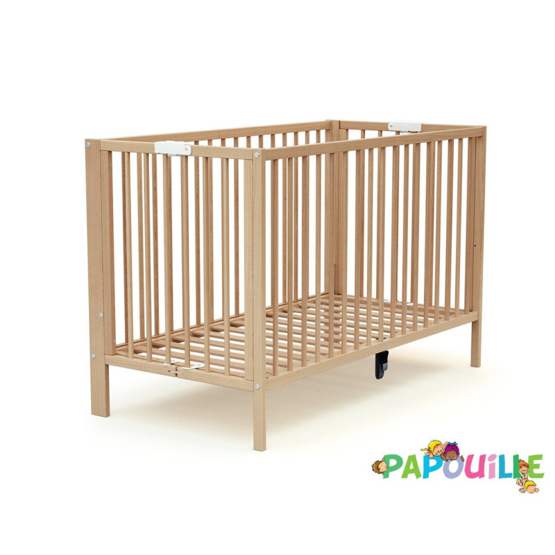 Lit bois pliant 60 x 120 réglable en hauteur vernis