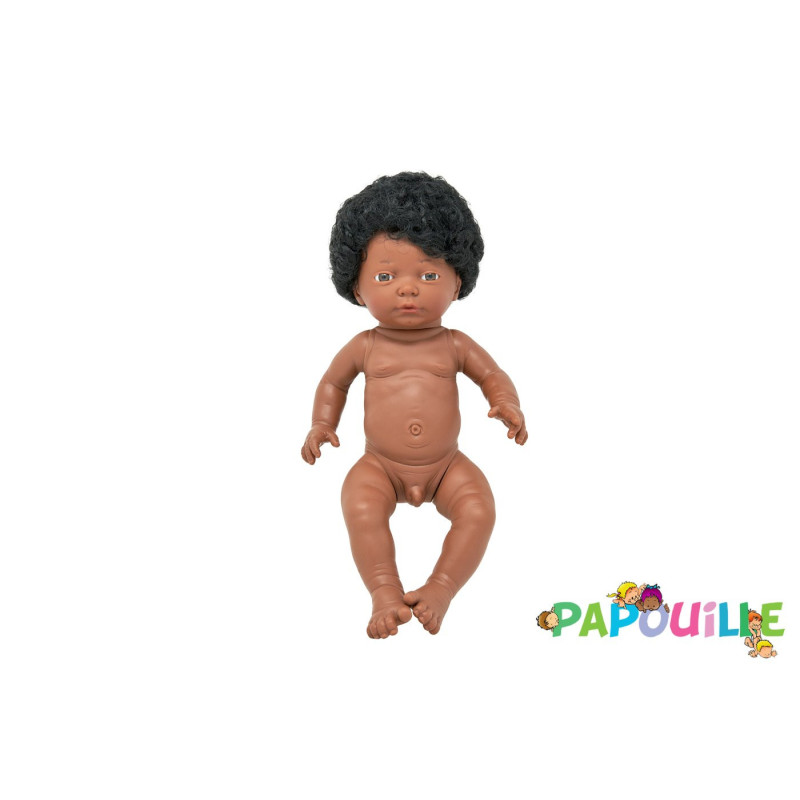 Poupon corps dur avec cheveux africain 40cm garçon mazal