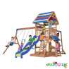 Aire de jeu en bois avec toboggan balançoire et plateforme