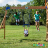 Aire de jeu en bois avec toboggan balançoire et plateforme