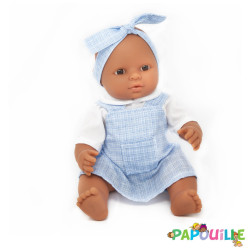 Poupée corps dur sans cheveux 30cm métis robe bleu
