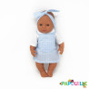 Poupée corps dur sans cheveux 30cm métis robe bleu