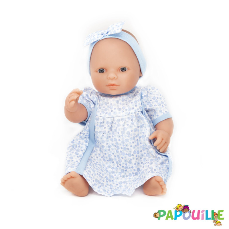 Poupée corps dur sans cheveux 30cm européenne robe bleu