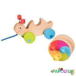Escargot en bois, animal à tirer