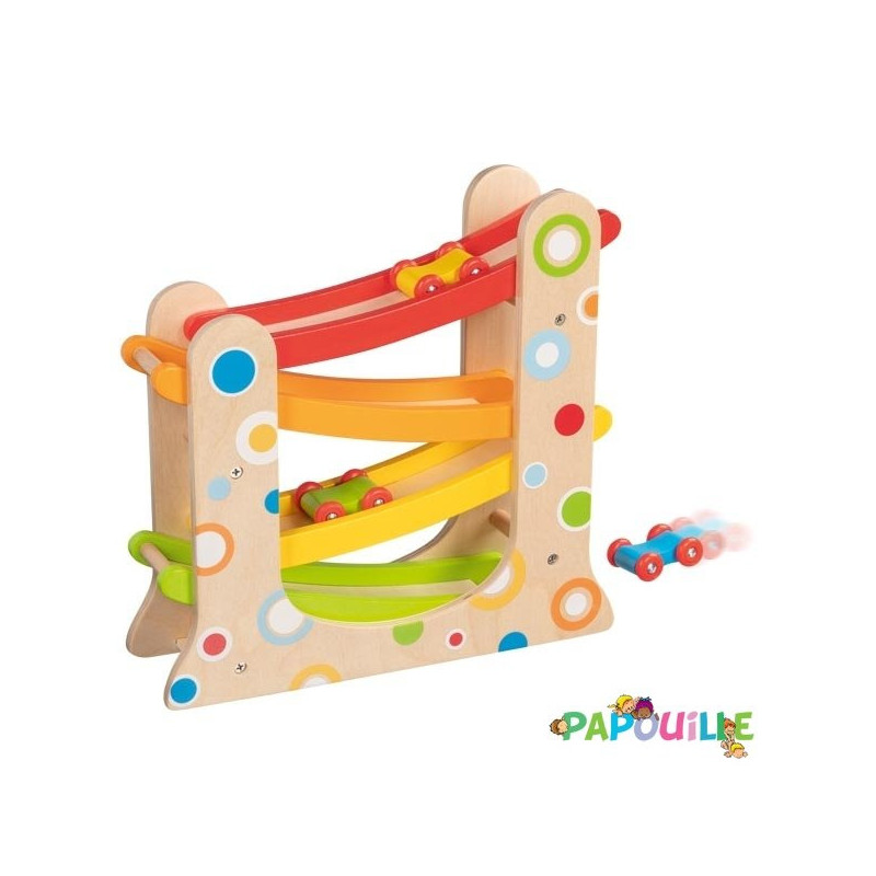 Circuit descente avec 3 voitures en bois