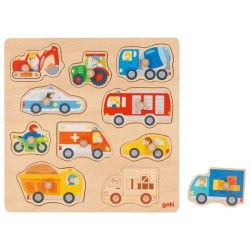 Puzzle à encastrer en bois avec bouton véhicule