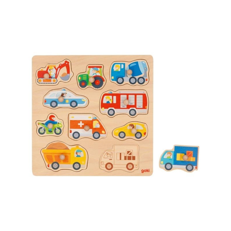 Puzzle à encastrer en bois avec bouton véhicule