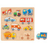Puzzle à encastrer en bois avec bouton véhicule