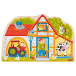 Puzzle à encastrer en bois avec bouton ferme